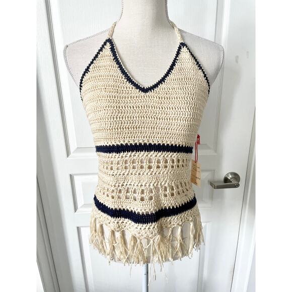 RAGA Crochet Tassel Halter Top Eggshell Size Small New - Picture 8 of 8